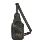 A black M-Tac Sling Pistol Bag Elite Hex with camouflage pattern, featuring an adjustable shoulder strap and multiple compartments