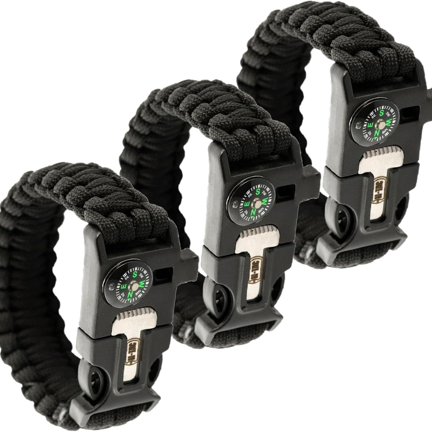 M-Tac Survival Paracord Bracelet with Compass Whistle (Set of 3)