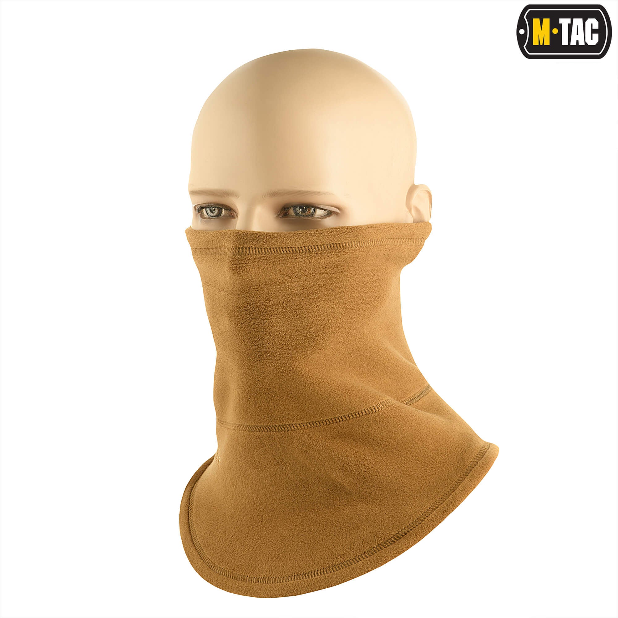 Brown balaclava on a mannequin head with M-Tac and Polartec logos.