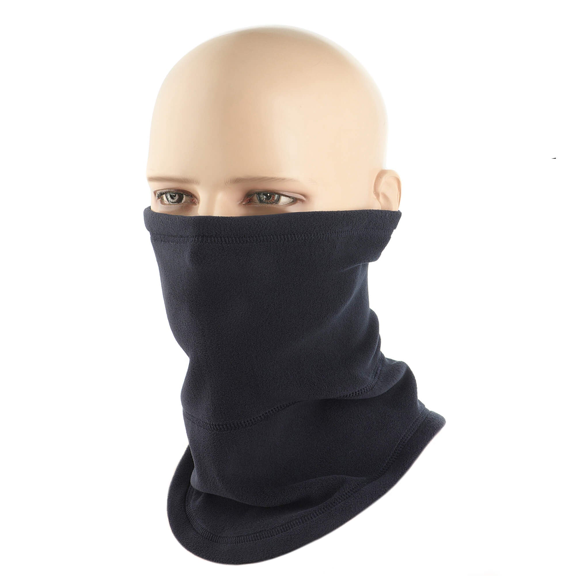 Mannequin head wearing a black neck gaiter with M-Tac branding on a white background