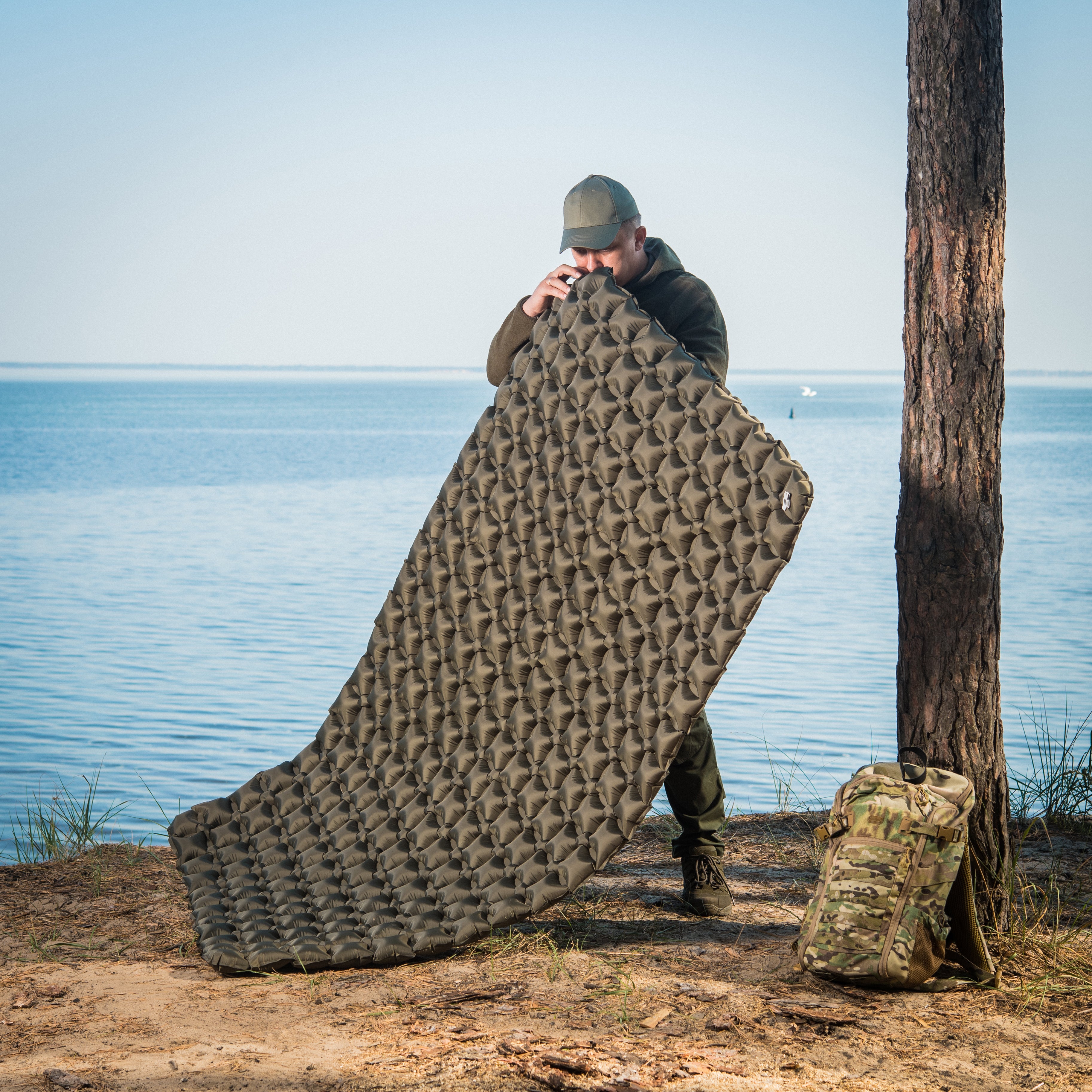 M-Tac inflatable sleeping pad 77" x 47" Olive - M-TAC