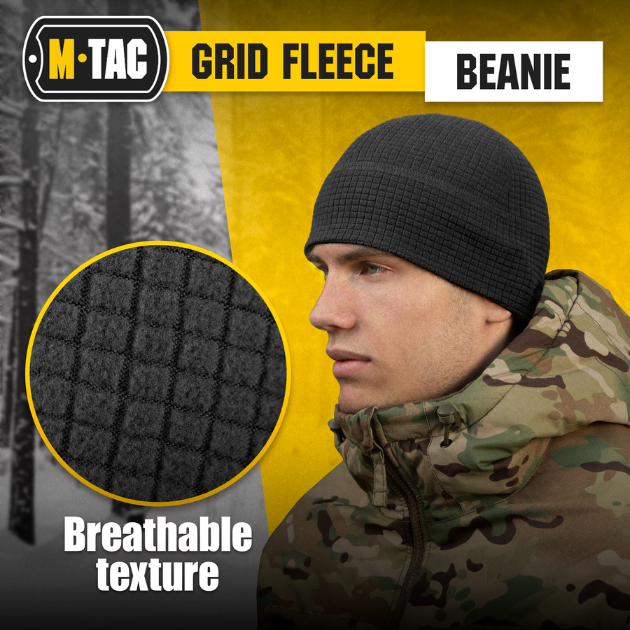 M-Tac Grid Fleece Beanie  Breathable Hat Lightweight Scull Cap