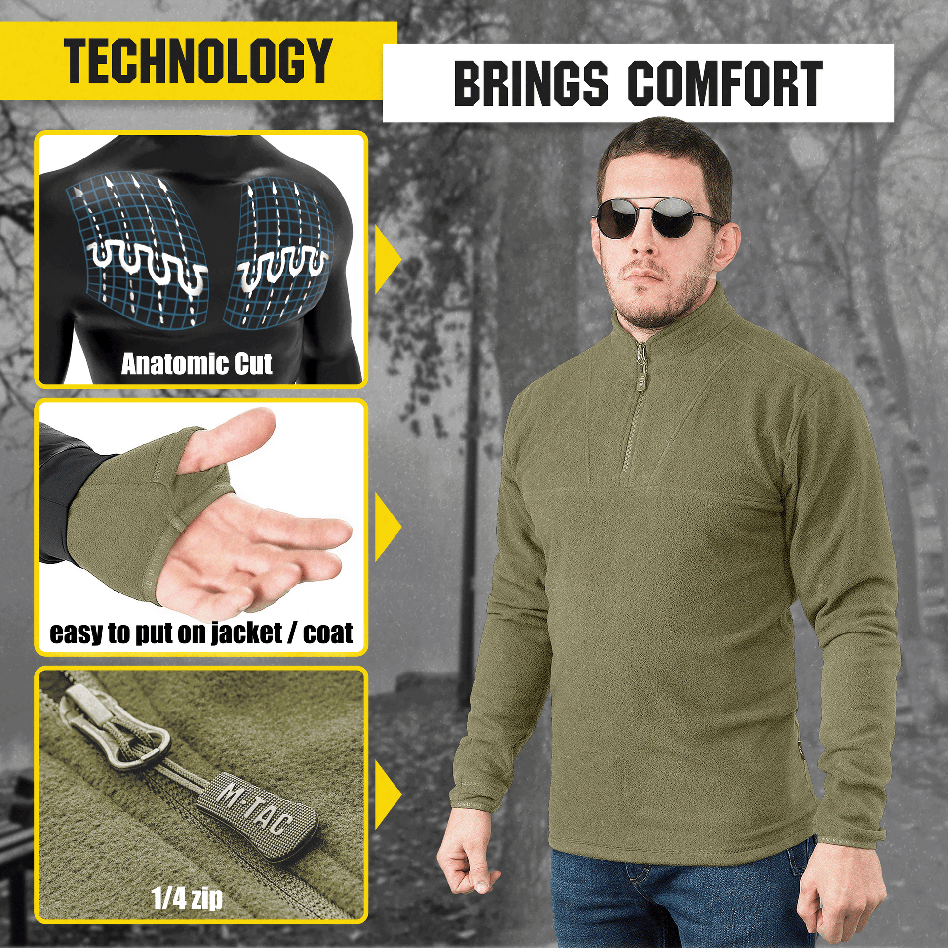 M-Tac Delta Fleece Jacket - Tactical Underwear Top Sweater 1/4 Zip