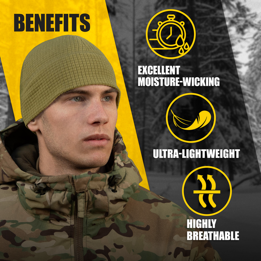 M-Tac Grid Fleece Beanie  Breathable Hat Lightweight Scull Cap