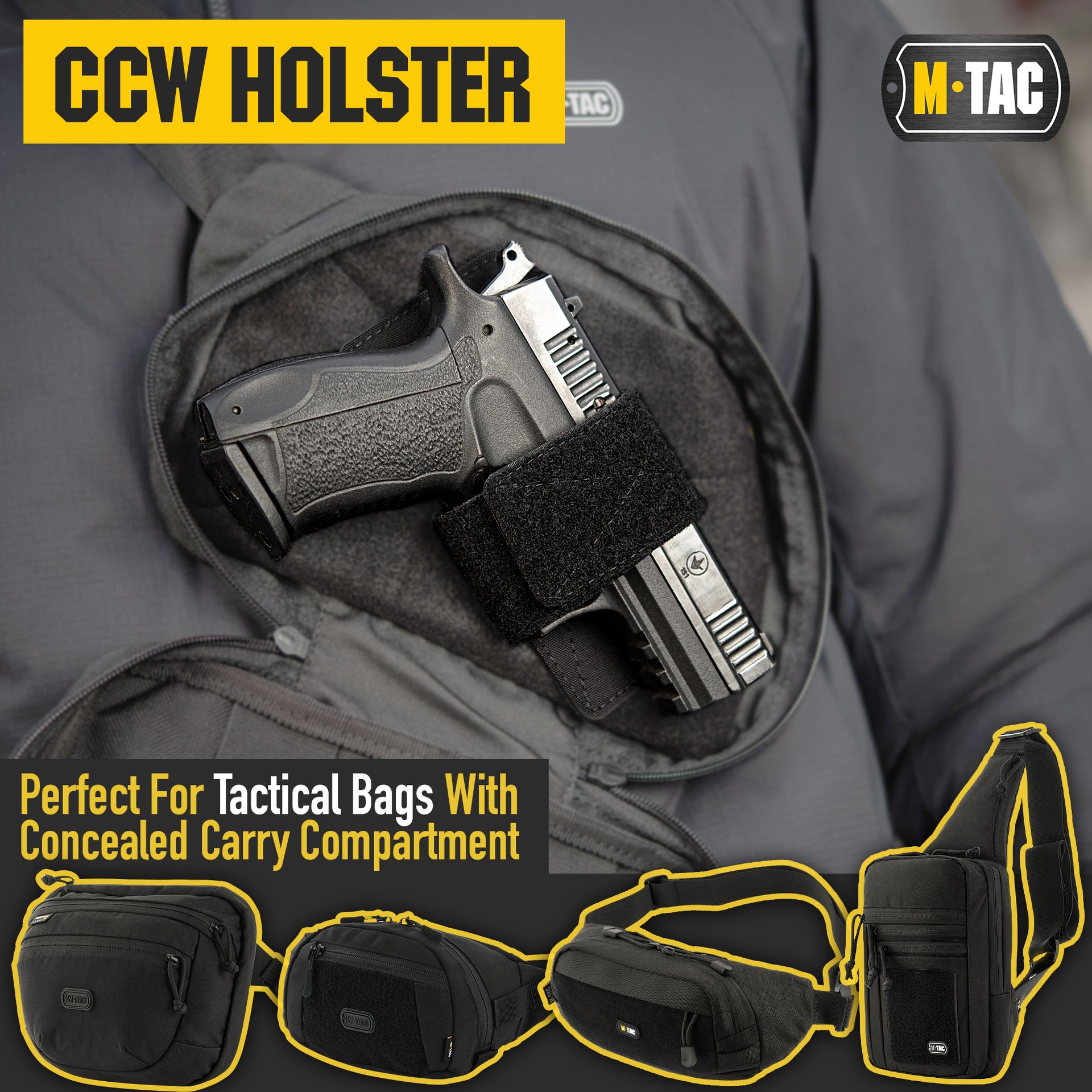 M-Tac Gun Holster for Concealed Carry with Hook and Loop Strip