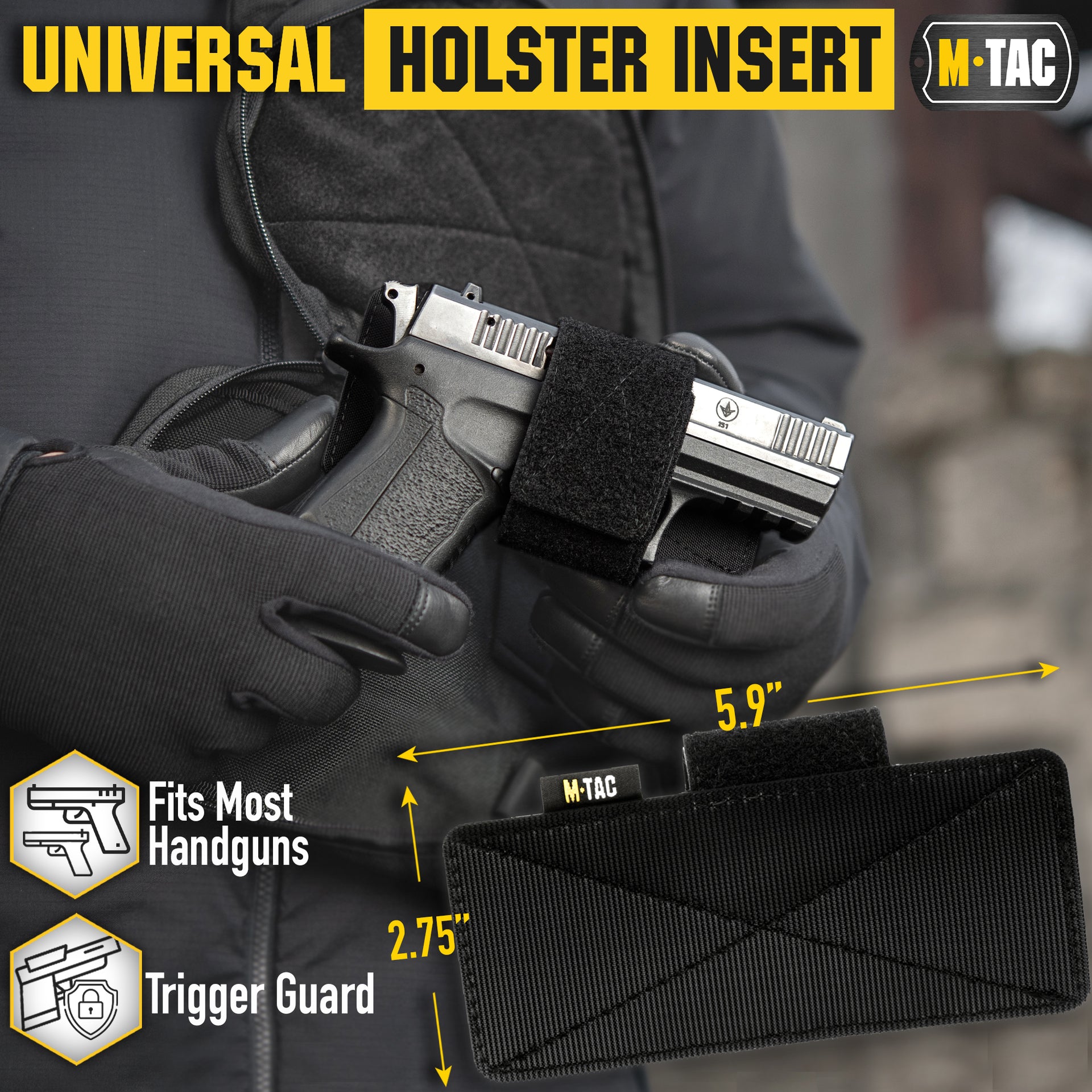 M-Tac Gun Holster for Concealed Carry with Hook and Loop Strip