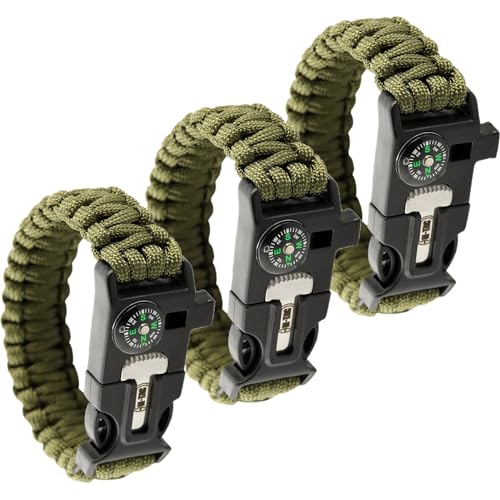 M-Tac Survival Paracord Bracelet with Compass Whistle (Set of 3)