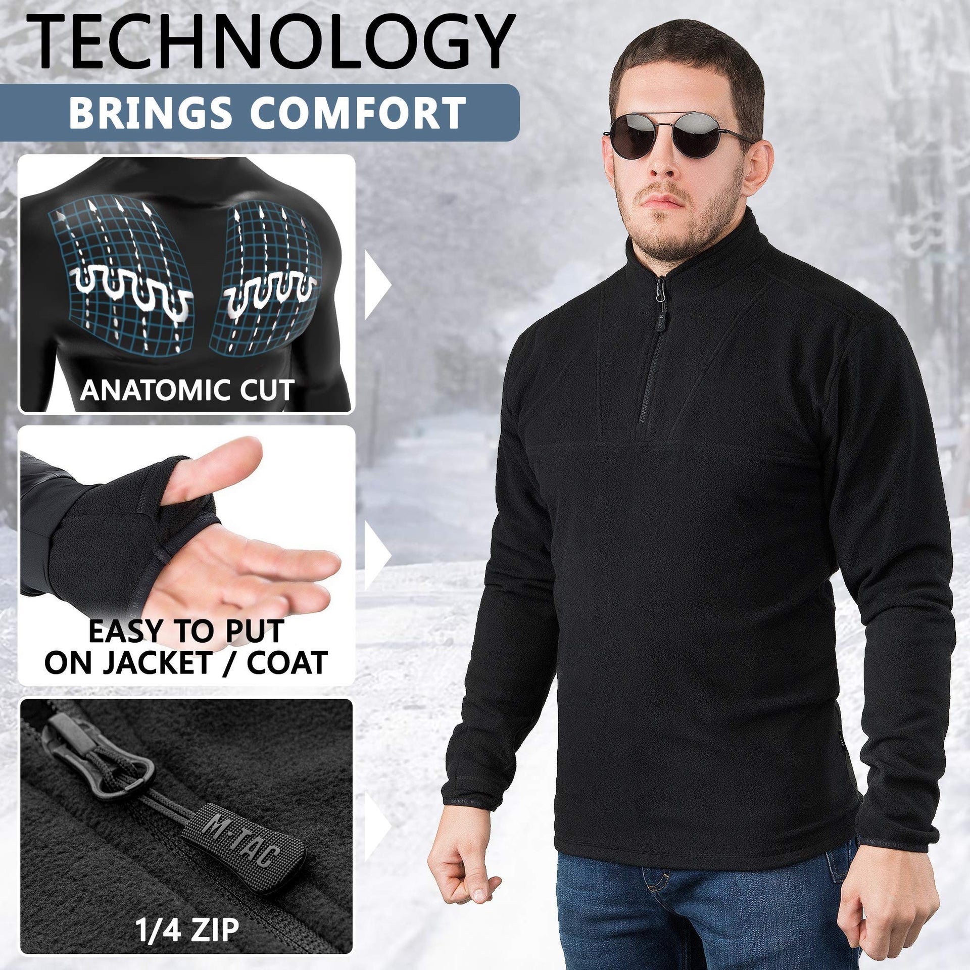 M-Tac Delta Fleece Lined Jacket Underwear Sweater Tactical Top 1/4